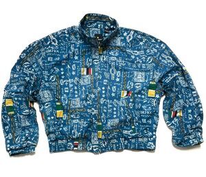 Vtg Nautical All Over YACHT Print Nylon Bomber Jacket Small Regatta Liz Sport